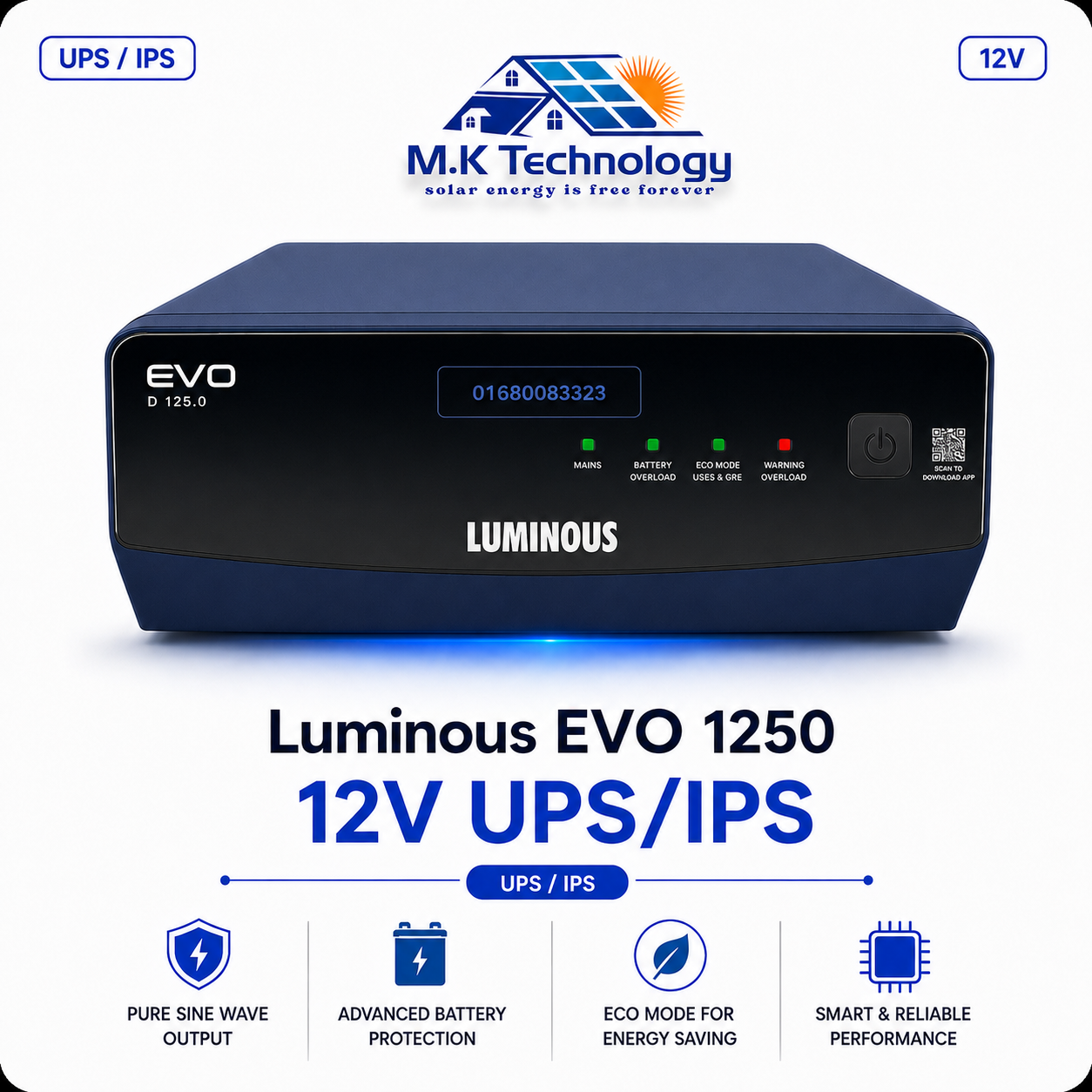 Luminous EVO 1250 12V UPS IPS Luminous EVO 1250 12V UPS/IPS Price in BD 2026 - Image 1