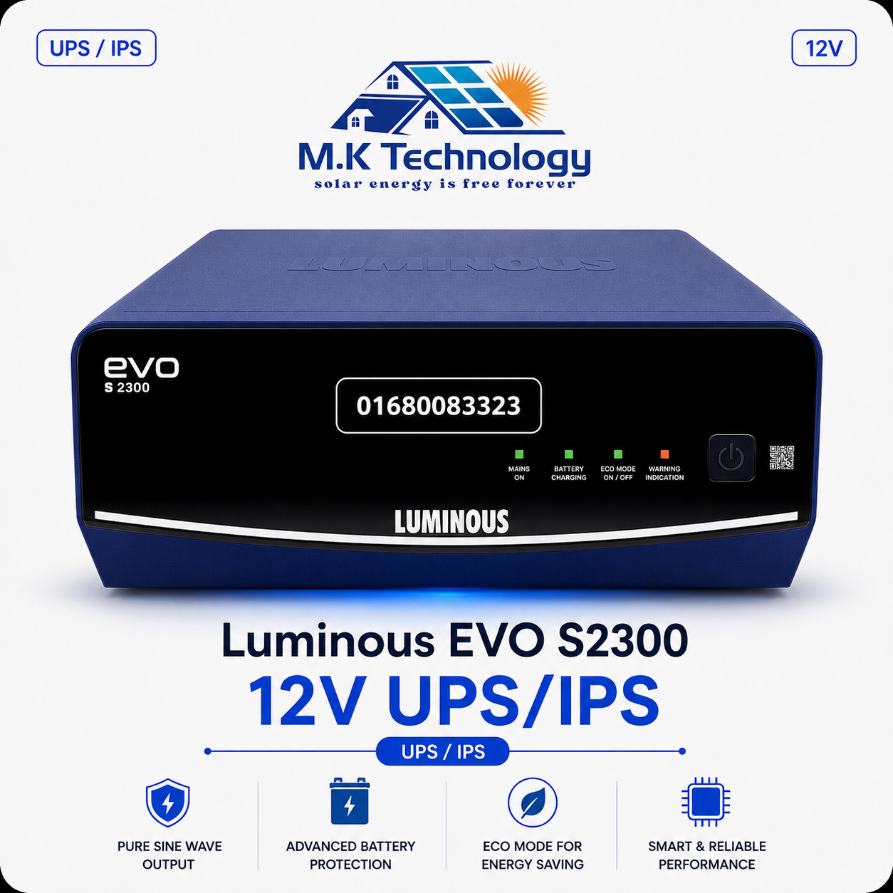 Luminous EVO 2300 24V UPS IPS Luminous EVO 2300 24V UPS/IPS Price in BD 2026 | Heavy Duty IPS by MK TECHNOLOGY - Image 1