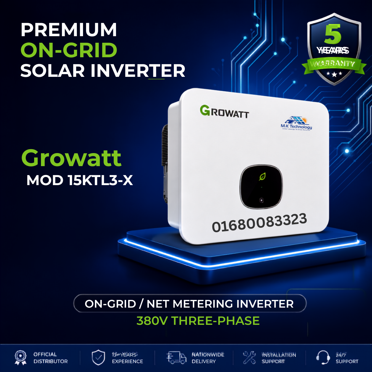 Growatt 15kw on grid net metering 380V inverter Growatt MOD 15KTL3-X 15kW On-Grid Inverter | MK TECHNOLOGY - Image 1