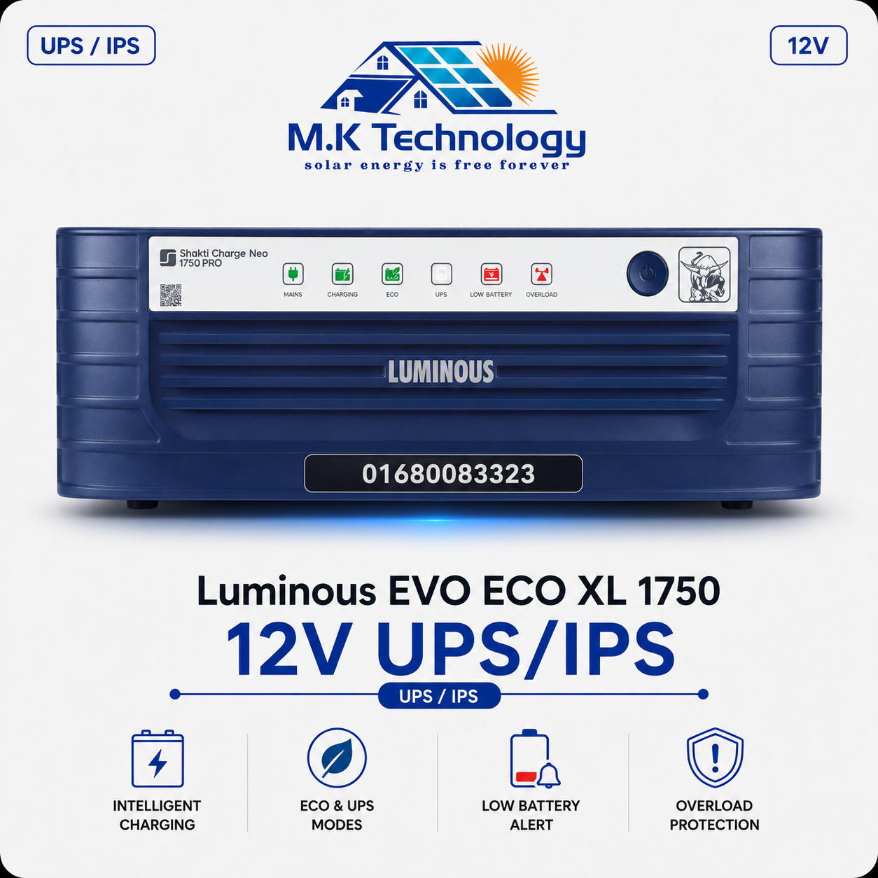 Luminous EVO ECO XL 1750 12V IPS UPS Price in BD 2026 Luminous EVO1050 12V UPS/IPS price in Bangladesh - Image 1